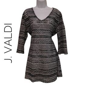 J Valdi Medium Large Bikini Cover Up Tunic Dress 3/4 Sleeve Open Knit